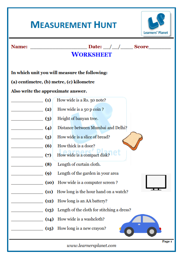 Mental math Measurement worksheet 